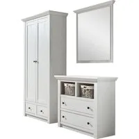 Home affaire Garderoben-Set California, Komplettset im Landhausstil, moderne Garderobe, (Set, 3-St), enthält Kommode, Garderobenschrank und Spiegel, 220 cm breit