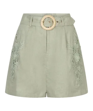 Esqualo - Leinen-Shorts mit Gürtel grün - Gr. - XS
