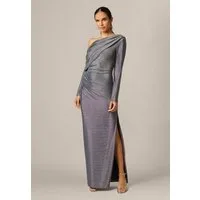 Adrianna Papell Abendkleid Metallic Knit Long Dress Schimmerndes, metallisches Abendkleid mit asymmetrischem Ausschnitt