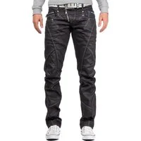 Cipo & Baxx 5-Pocket-Jeans Herren Regular Fit Hose Mid Waist BA-C0812 (1-tlg) in Schwarz Glänzend mit weißen Nähten