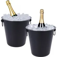 Koopman Wein- und Sektkühler Flaschenkühler 22 x 22 cm Schwarz 2 er SET, 2 Stk, Schwarz, 22x20cm, Innen Silber, Trageringe