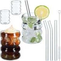 relaxdays Gläser-Set Trinkgläser gewellt 4er Set, Glas