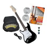 Rocktile E-Gitarre Pro ST3 Linkshänder elektrische Gitarre, ST-Sytle, Spar-Set, inkl. Gigbag, Kabel, Plektren, Schule & Saiten, Lefty Gitarre - 3 Single Coil Tonabnehmer - 22 Bünde