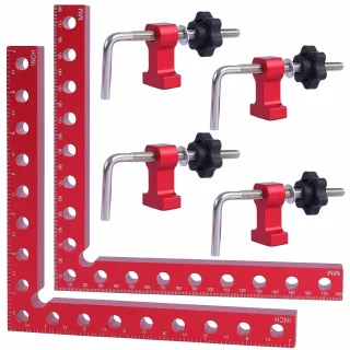 2PCS 180mm x 180mm 90 Degree Right Angle Clamps Positioning Squares MM/Inch Scale Aluminum Alloy Woodworking Carpenter C