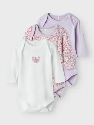 NAME IT - NBFBODY 3P LS LILAC PETIT FLOWER NOOS pastel lilac - Gr. - 92