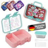 Bundviel Lunchbox Lunchbox Brotdose Kinder mit Fächern Auslaufsichere Bento-Box Brotdose, PP+ABS, (4-tlg., mit Saucenbehälter), spülmaschinenfest, kühlschrankgeeignet und mikrowellenfest