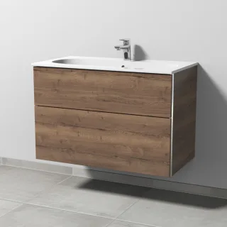 Sanipa 3way Waschtischunterbau zu Geberit Acanto Slim Waschtisch mit 2 Auszügen, Eiche-Tabak BR41250