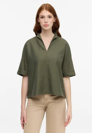 ETERNA - Linen Shirt Bluse Leinen Kurzarm olive - Gr. - 36/Kurzarm
