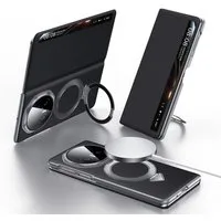 Wigento Handyhülle Für Honor Magic V5 SULADA MagSafe Smart View Fenster Hülle Schwarz, Smart View Leder Hülle mit Sichtfenster und Halterung