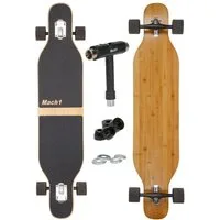 Mach1 Longboard aus Bambus mit Keramik Kugellager - Camber Drop Through Cruiser Board (Spar-Set inkl. T-Tool und extra Bushings, Longboard + T-Tool + 4er Set 85A Bushings), Twin Tip