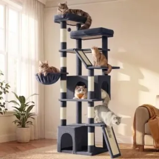 FEANDREA Kratzbaum groß, 184,5cm hoch, für Große Katzen,Mehrkatzenhaushalt dunkelgrau
