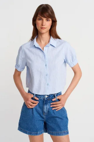 Damen Cropped Leinenmix-Shirt