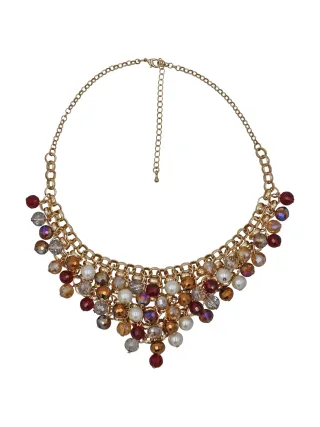Steuer Modeschmuck Collierkette Metall gold farben Perlen Zierde topaz/rot/weiß/braun