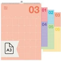 heaven+paper Jahresplaner A3 Bunter Design Wandkalender 2026 Pastell, hochwertig, Hergestellt in Deutschland