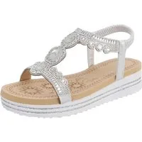 Ital-Design Damen Sandalette mit Schmucksteinen und Plateau Plateausandaletten (91970803) Keilabsatz/Wedge Keilsandaletten in Silber