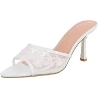 Ital-Design Damen High Heel Mule mit Stickerei & Perlen Pantolette (92214416) Pfennig-/Stilettoabsatz Sandalen & Sandaletten in Weiß
