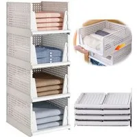 SURFOU Schubladenbox 4er Set Stapelbare Kleiderschrank Organizer, (Faltbaren Regal Aufbewahrungsbox Trennwand Stapelschubladen), Plastik Lagerkisten für Zuhause Schlafzimmer Küche 33.5*43*14.2cm