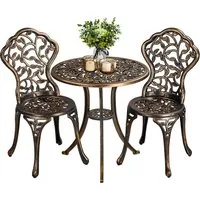 Yaheetech Balkonset 3er Gartenmöbel-Set, 2 Stühle & 1 Runder Tisch, Bistroset aus Aluminiumguss Gartengarnitur für 2 Personen