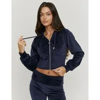 Tally Weijl Kapuzensweatjacke SSWPELOUNGIE Materialmix, figurbetont, cropped, aus Samt mit breitem Saum
