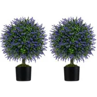 Kunstpflanze Lavendelbaum in Lila, COSTWAY, Höhe 58 cm, 2er, mit Blättern, Topf