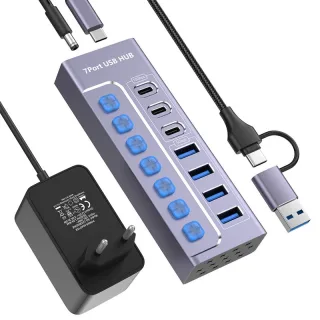 YUCUN 7-Port USB-A/USB-C Hub Multiport Expander with 5Gbps USB-A*4 / 10Gbps USB-C*3 Multiports Aluminum Alloy USB Splitt
