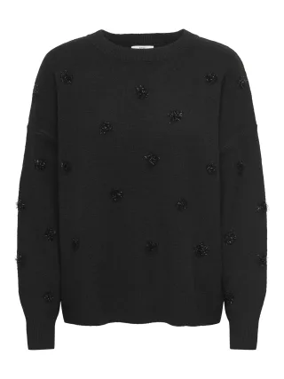 JDY - JDYMELEA L/S O-NECK POMPOM PULLOVER KNT Black - Gr. - M