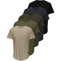 ONLY & SONS T-Shirt ONSMATT LONGY SS TEE 5-PACK (Packung, 5-tlg) Baumwolle, relaxed fit