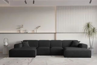 Wohnlandschaft U-Form CELES PREMIUM XS in Stoff Ascot Bukla Schwarz