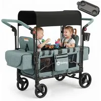 Sekey Bollerwagen für Kinder zum Sitzen, Bollerwagen Faltbar Kinderwagen für 2 Kinder, Duo Schiebegriff Kinderwagen mit 2 integrierten 5-Punkt-Gurtsystem