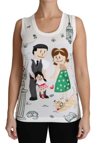 Dolce & Gabbana Weißer Baumwolle #gdfamily Ärmelloses Shirt Tanktop