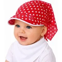 La Bortini Kopftuch Baby Kinder Bandana Tuch mit Schirm Schirmmütze Kopfbedeckung in Rot, Sommermütze aus reiner Baumwolle, Einheitsgröße