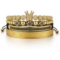 UNIQAL.de Edelstahlarmband Set Edelstahlarmband SET Herren "ROYAL KING" vergoldet - Set 4-Armbänder (Edelstahl, Casual Style, handgefertigt), mit Zirkonia