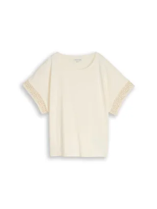 Tom Tailor - T-Shirt mit Lochmuster-Detail weiß - Gr. - M