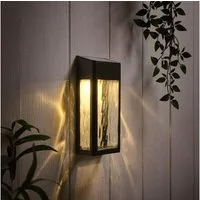 Lights4fun LED Außen-Wandleuchte LED Solar Wandleuchte aus Glas schwarz