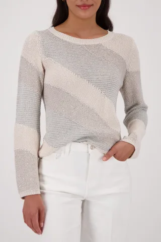 monari - Strickpullover mit Materialmix champagne beige - Gr. - 42