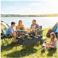 Outsunny Campingtisch Gartentisch Beistelltisch für Garten Balkon Camping Schwarz (Tisch, 1-St., Falttisch), Klappbar, Alu-Tischplatte, mit Netzfach