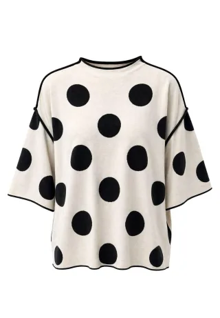 FRANK WALDER - Pulli IVORY NOIR mit Kontrastkante ecru/schwarz - Gr. - 40