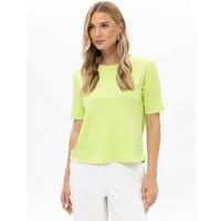 Passioni Kurzarmshirt mit Glitzersteinen Mäander-Muster in Limettengelb