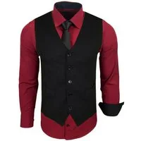 Baxboy Langarmhemd Baxboy Langarmhemd Herren-Hemd Slim-Fit Hemd + Weste + Krawatte SET