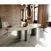DELIFE Esstisch Edge, Oval Keramik Iris FMG Onice Oro 220x120 Troa Metall Effektfinish Titan