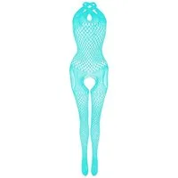 Elegant Love Bodystocking-Ouvert Neckholder Fischnetz Catsuit, Strumpfbody mit offenem Schritt Stilvolles Dessous, S–XL