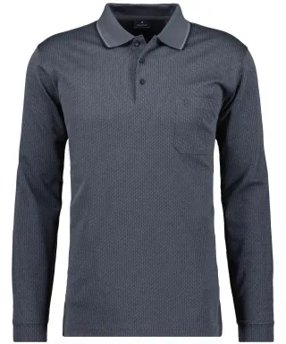 RAGMAN - Softknit-Polo Jacquard, Langarm schiefer - Gr. - XXL