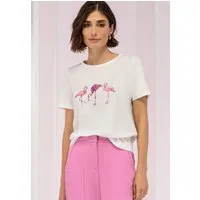 bianca Print-Shirt DINIA mit Frontmotiv und Pailletten-Applikation