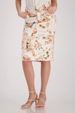 monari - Jeansrock mit Italymuster summer peach gemustert - Gr. - 42