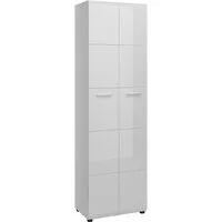 Lomadox Garderobenschrank MALABO-129 Hochschrank mit Kleiderstange ausziehbar in weiß Hochglanz