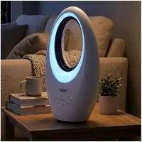 Lifenaxx Tischturmventilator Rotorloser Ventilator mit LED, 3 Stufen, Oszillation, Timer, 50W, Moderner 50W Turmventilator mit 4-farbiger LED-Beleuchtung & Timer