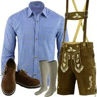 Myooka Trachtenlederhose Trachten Set Herren 5 Teilig,Trachtenlederhose Kurz Hemd Schuhe Socken