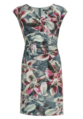 SWING - Etui Kleid aus bedrucktem Scuba mit Wickel-Ausschnitt timeless blue/multi - Gr. - 42
