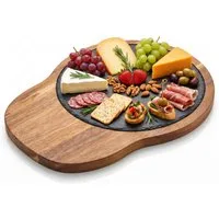 hausleben Servierbrett aus Akazienholz mit Schiefereinsatz, (Set, 1-St., 1-teiliges Set bestehend aus einem Akazienholz-Servierbrett), 29x23 cm, Rustikale Eleganz für Käse, Snacks & Deko