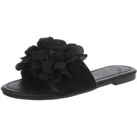 Ital-Design Modische Sandalen mit Blumenakzent, ideal für Sommer Pantolette (89368542) Blockabsatz Pantoletten in Schwarz